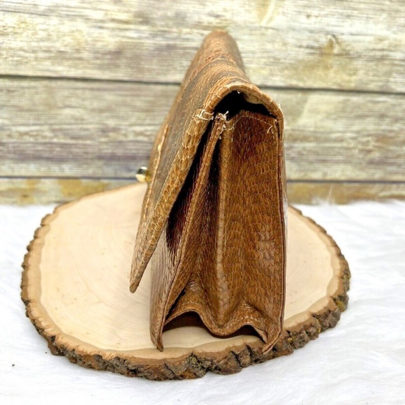 Vntg 70's Pierre Cardin Tan Brown Cobra Snakeskin Leather HandBag Clutch Purse - Picture 4 of 12